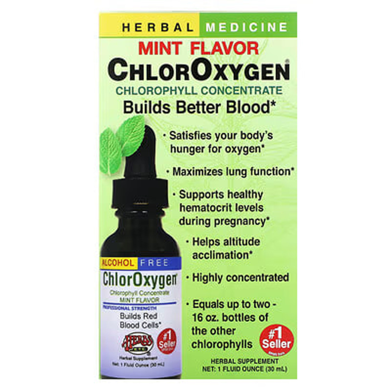 Концентрат хлорофілу, без спирту, ChlorOxygen, Chlorophyll Concentrate, Herbs Etc., зі смаком м'яти, 30 мл