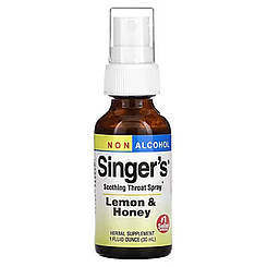 Спрей для горла заспокійливий, Singer's, Soothing Throat Spray, Herbs Etc., без спирту, лимон та мед, 30 мл