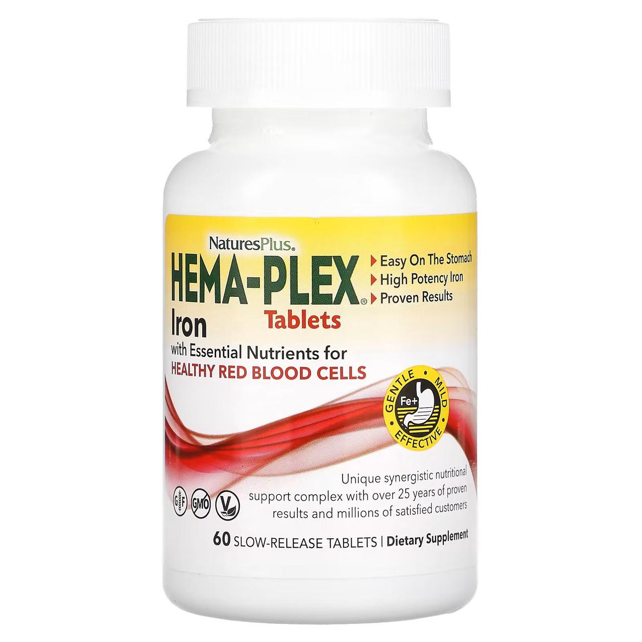 Залізо та поживні речовини для здоров'я еритроцитів, Iron with Essential Nutrients, Hema-Plex, NaturesPlus, 60 таблеток із