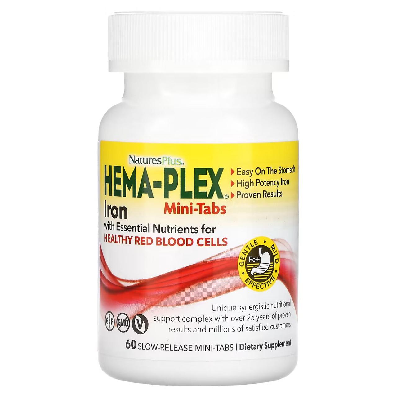 Залізо та поживні речовини для здоров'я еритроцитів, Iron with Essential Nutrients, Hema-Plex, NaturesPlus, 60 міні-таблеток із