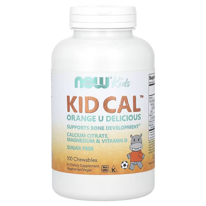 Кальцій для дітей, Kid Cal, Now Foods, підтримка розвитку кісток, зі смаком апельсина, 100 жувальних таблеток