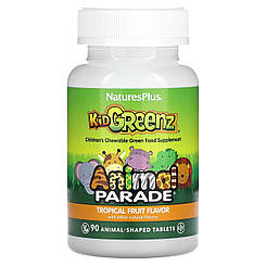 Суперфуд для дітей, Kid Greenz, Nature's Plus, Animal Parade, смак тропічних фруктів, 90 жувальних таблеток у формі тварин