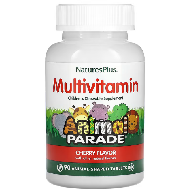 Мультивітаміни та мінерали для дітей, Multi-Vitamin & Mineral, Nature's Plus, Source of Life, вишня, 90 таблеток у формі тварин, фото 1