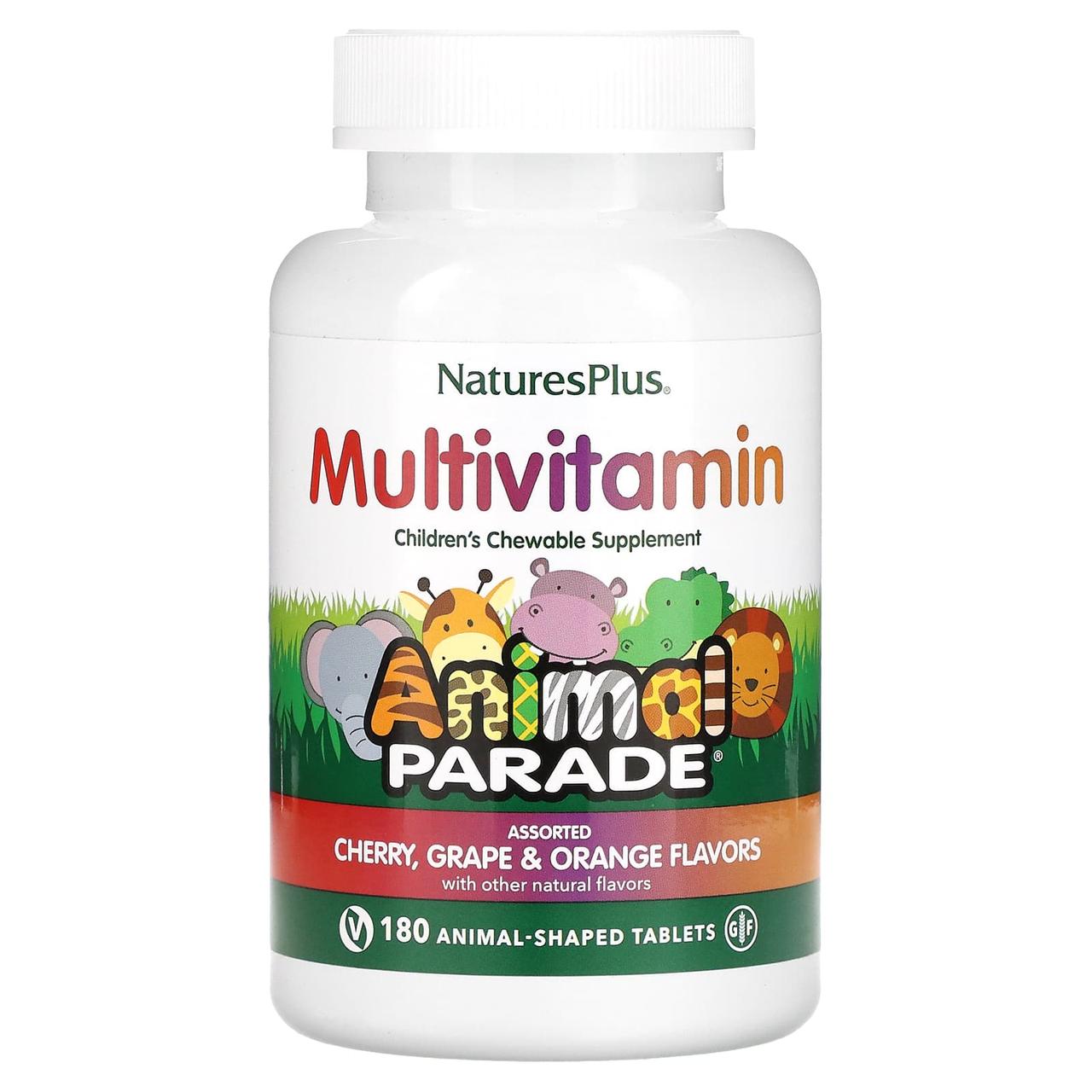 Вітаміни для дітей (Children's Multi-Vitamin), Nature's Plus, Animal Parade, вишня, виноград та апельсин, 180 жувальних таблеток у, фото 1