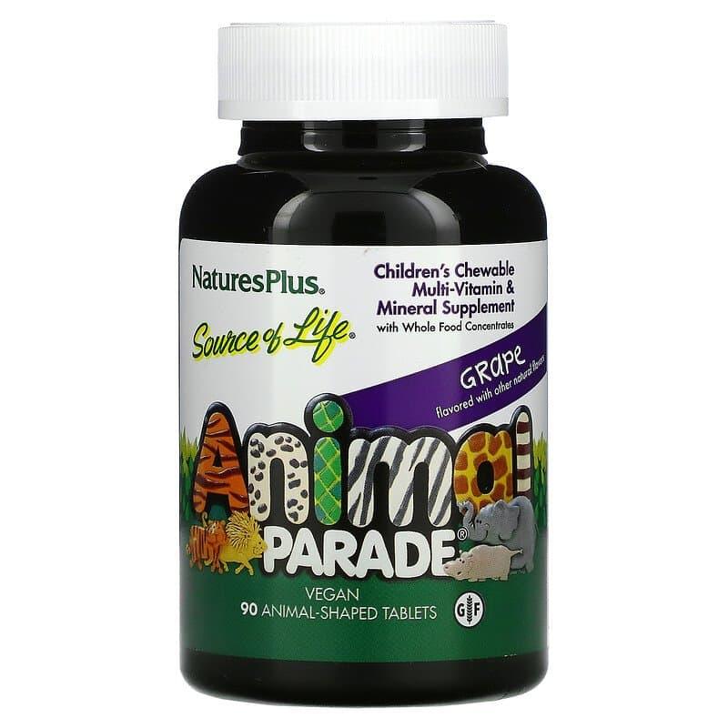Мультивітаміни та мінерали для дітей, виноград, Children's Chewable Multi-Vitamin & Mineral, Nature's Plus, Animal Parade, 90, фото 1