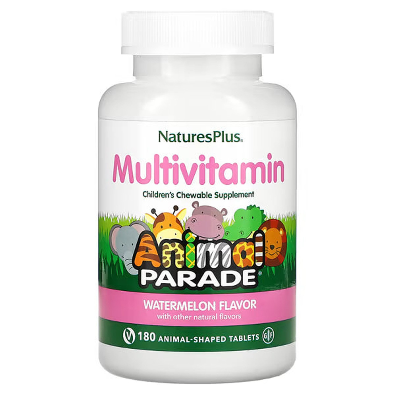 Вітаміни для дітей, Multi-Vitamin and Mineral, Nature's Plus, Animal Parade, смак кавуна, 180 жувальних цукерок у формі тварин, фото 1