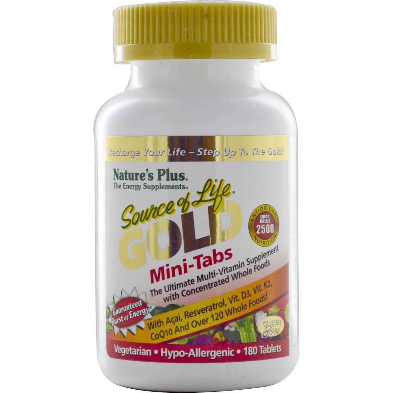 Мультивітаміни (Multi-Vitamin), Nature's Plus, Source of Life Gold, міні-таблетки, 180 таблеток