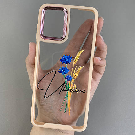 Чохол для Motorola G14 прозорий чохол з написом Ukraine з бежевою рамкою на телефон моторола г14 q07h, фото 1