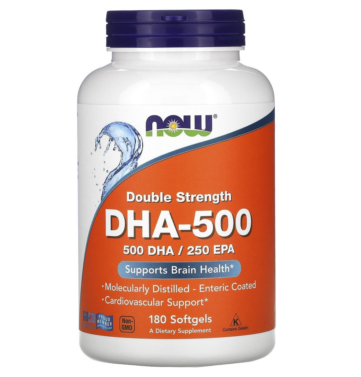 Докозагексаєнова кислота (ДГК), DHA-500, Now Foods, подвійна сила, 180 гелевих капсул