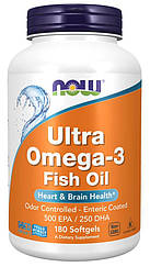 Супер омега 3, Ultra Omega-3, Now Foods, 500 EPA / 250 DHA, 180 капсул з кишковорозчинною оболонкою