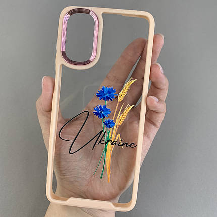 Чохол для Motorola G22 прозорий чохол з написом Ukraine з бежевою рамкою на телефон моторола г22 q07h, фото 1