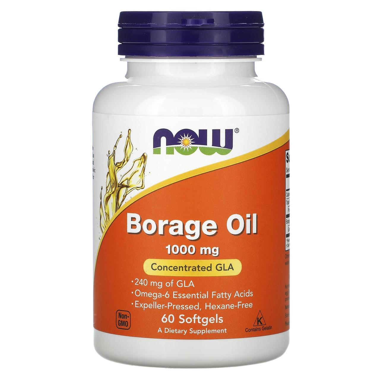 Масло огірочника (Borage Oil), Now Foods, концентрація ГЛК, 1000 мг, 60 гелевих капсул