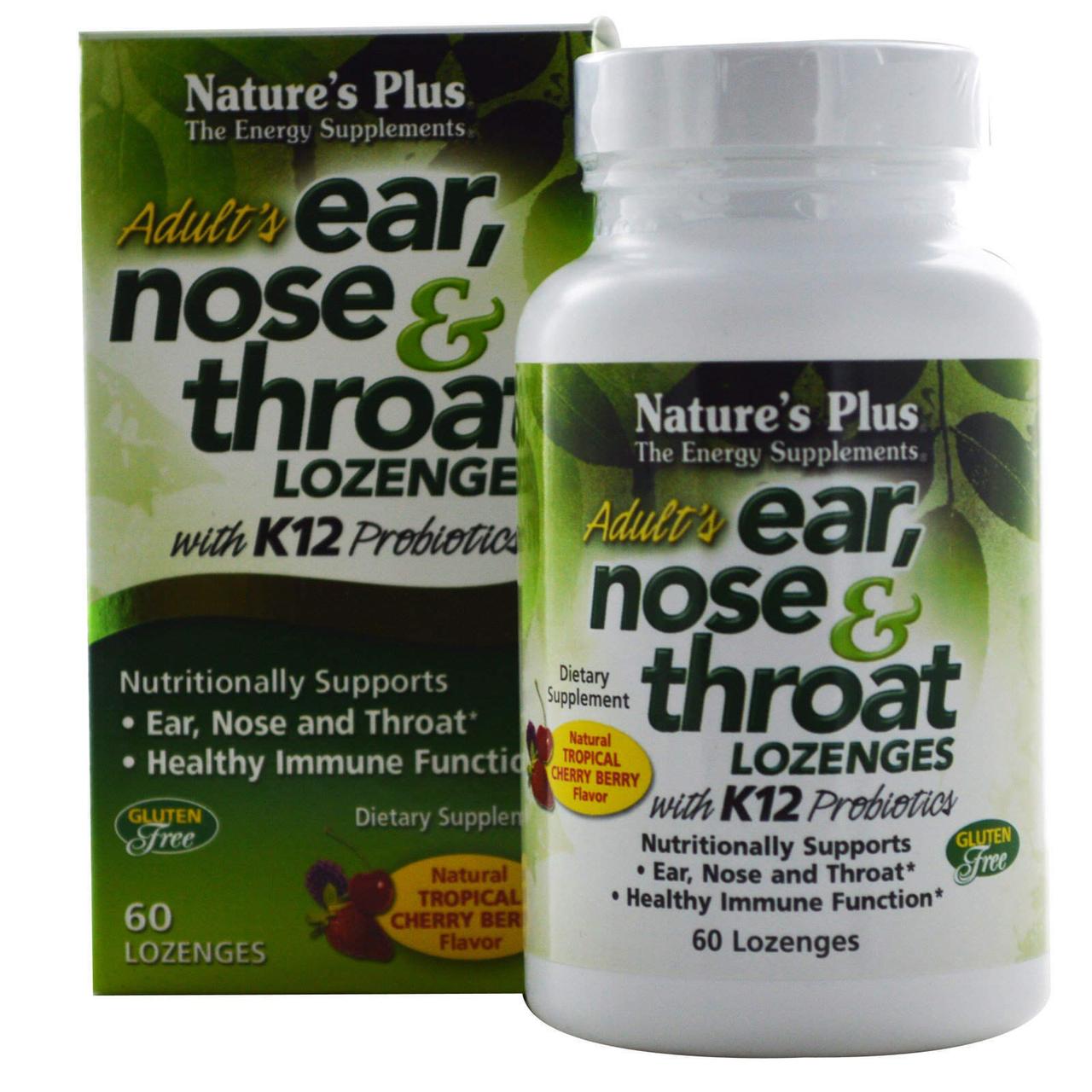 Вухо, Горло, Ніс, Ear, Nose & Throat, Nature's Plus, для дорослих, смак вишні, 60 таблеток для розсмоктування