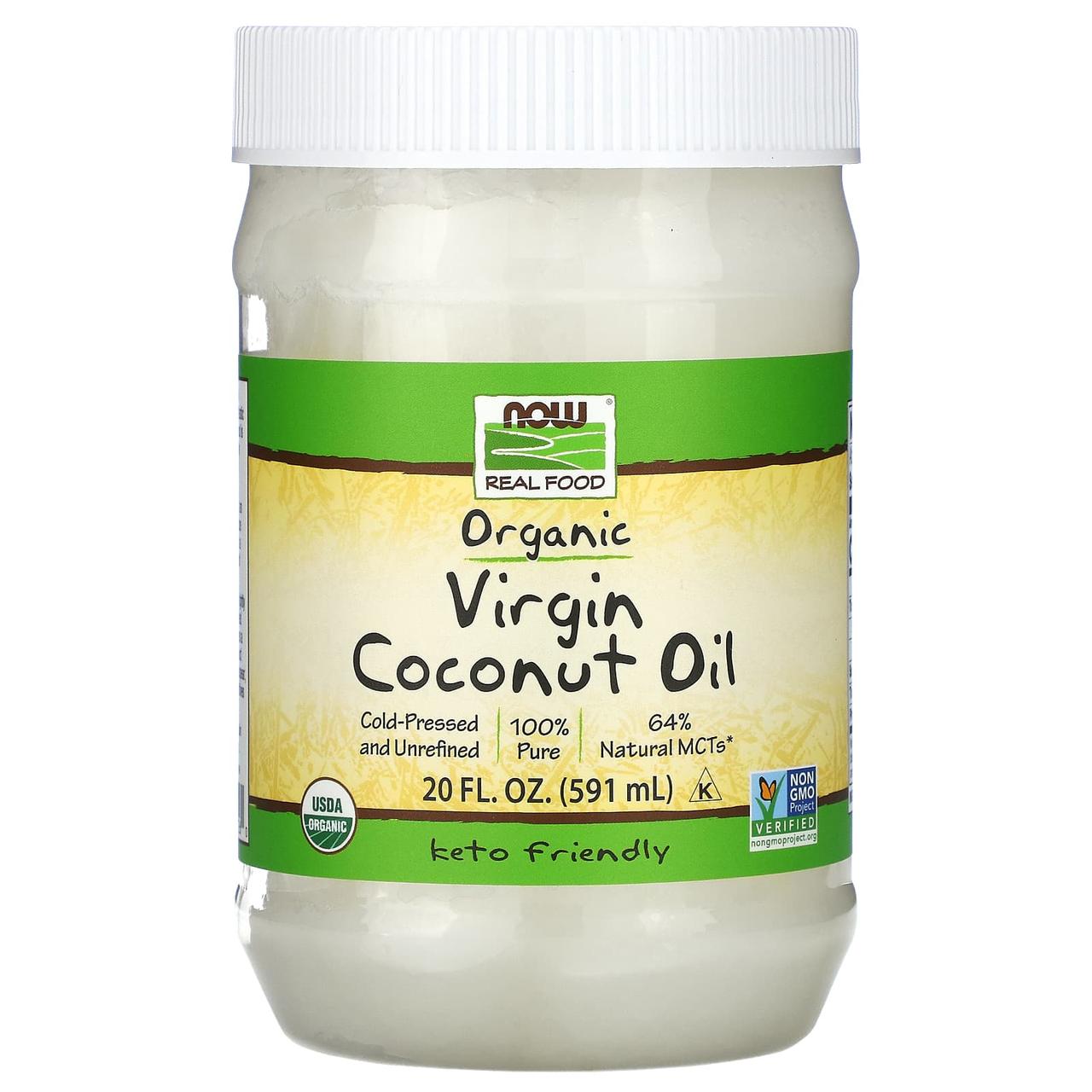 Кокосова олія, Coconut Oil, Now Foods, Real Food, першого віджиму, органічна, 591 мл