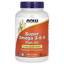 Супер омега 3-6-9, Super Omega 3-6-9,  Now Foods, 1200 мг, 180 гелевих капсул
