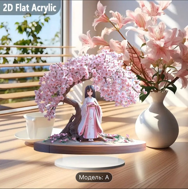 2D акрилова плоска статуя в стилі аніме з дівчина та сакура, 20 см., фото 1