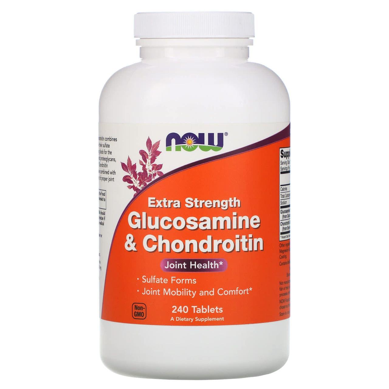Глюкозамін та хондроїтин, Glucosamine & Chondroitin, Now Foods, екстра сила, 240 таблеток