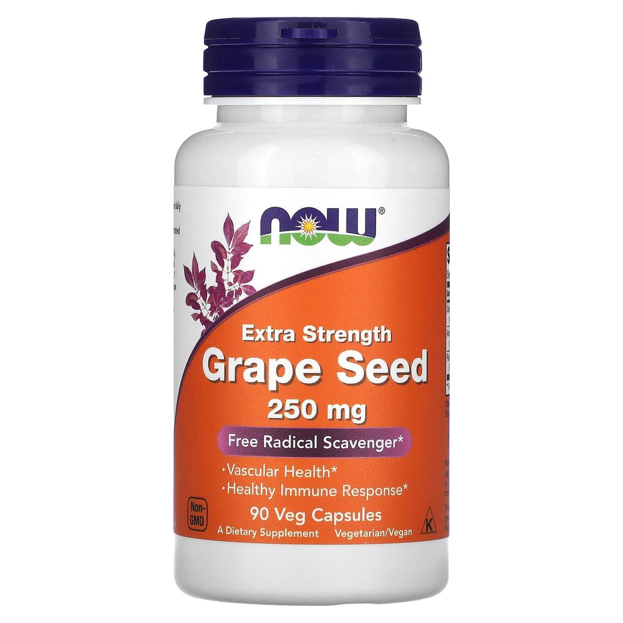 Екстракт виноградних кісточок (Grape Seed), Now Foods, додаткова сила, 250 мг, 90 рослинних капсул
