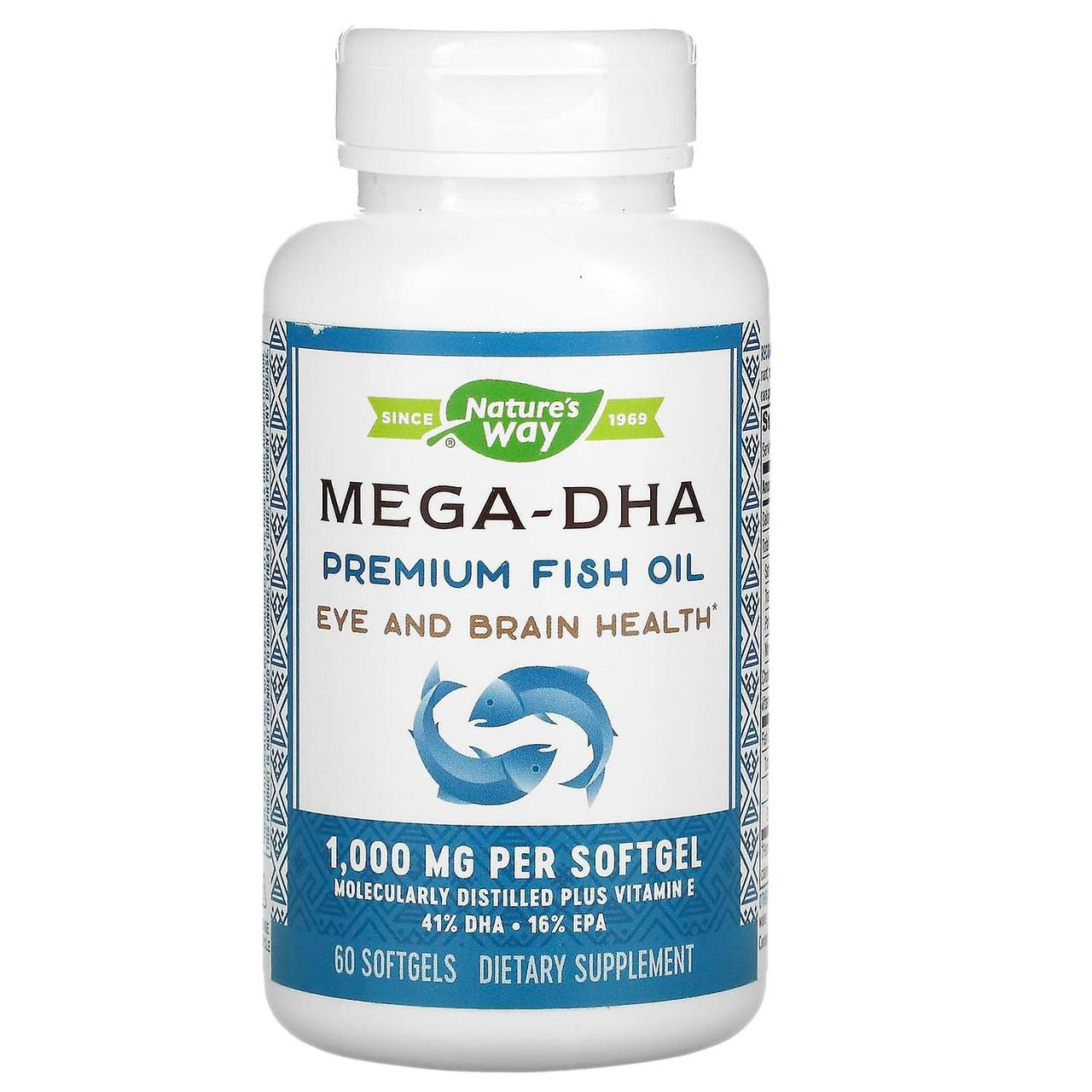 Риб'ячий жир + вітамін Е, Mega-DHA, Nature's Way, концентрат, 1000 мг, 60 гелевих капсул, фото 1