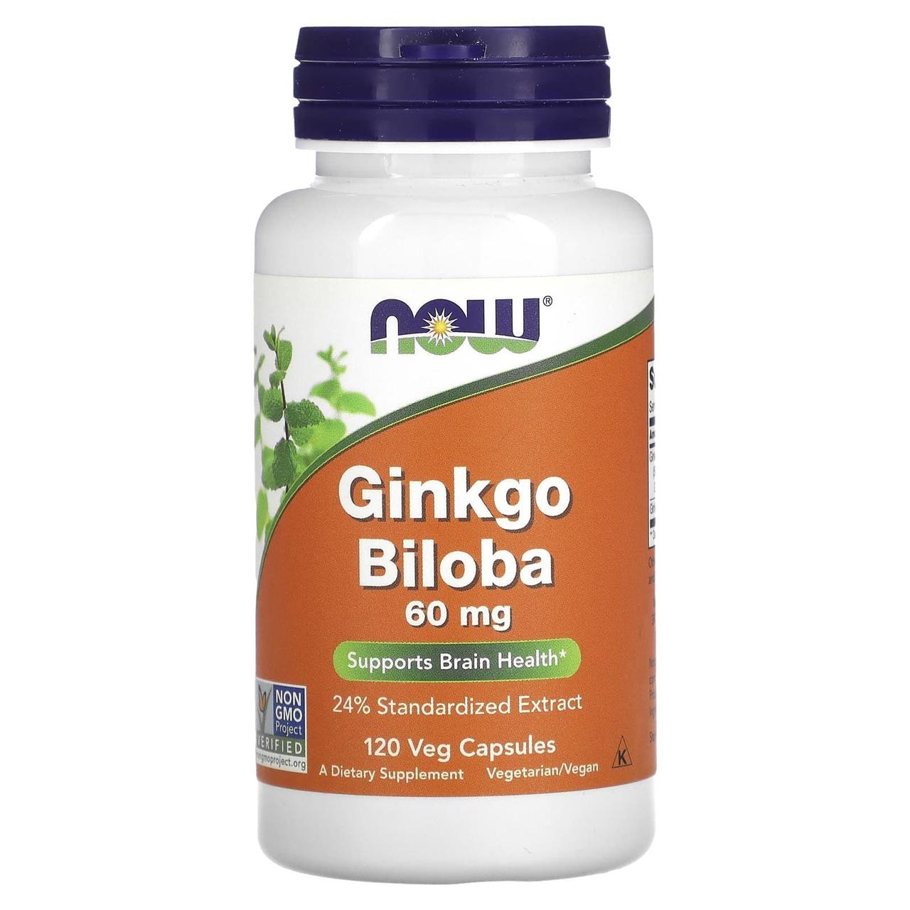 Гінкго білоба, Ginkgo Biloba, Now Foods, 60 мг, 120 кап., фото 1