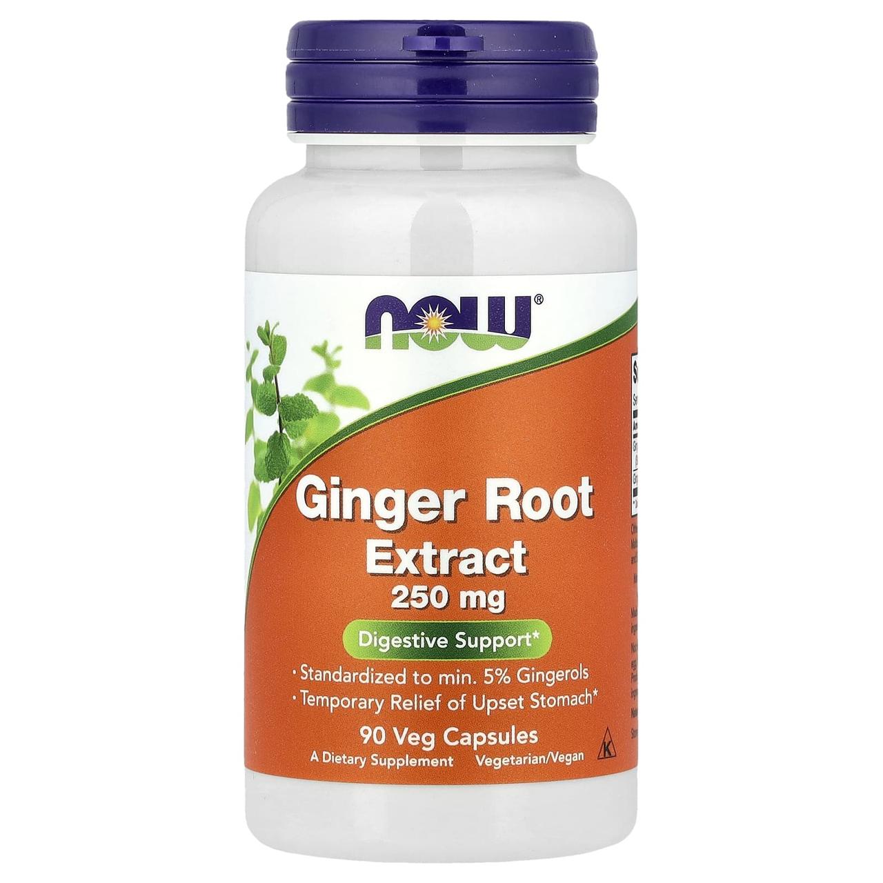 Корінь імбиру (Ginger Root), Now Foods, екстракт, 250 мг, 90 вегетаріанських капсул