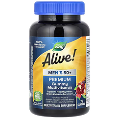 Мультивітаміни для чоловіків 50+, Alive! Men's Multi-Vitamin Multi-Mineral, Nature's Way, апельсин, виноград і вишня, 75 жувальних