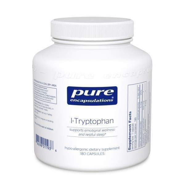 L-триптофан, l-Tryptophan, Pure Encapsulations, підвищує рівень серотоніну для емоційного благополуччя та спокійного сну, 180, фото 1