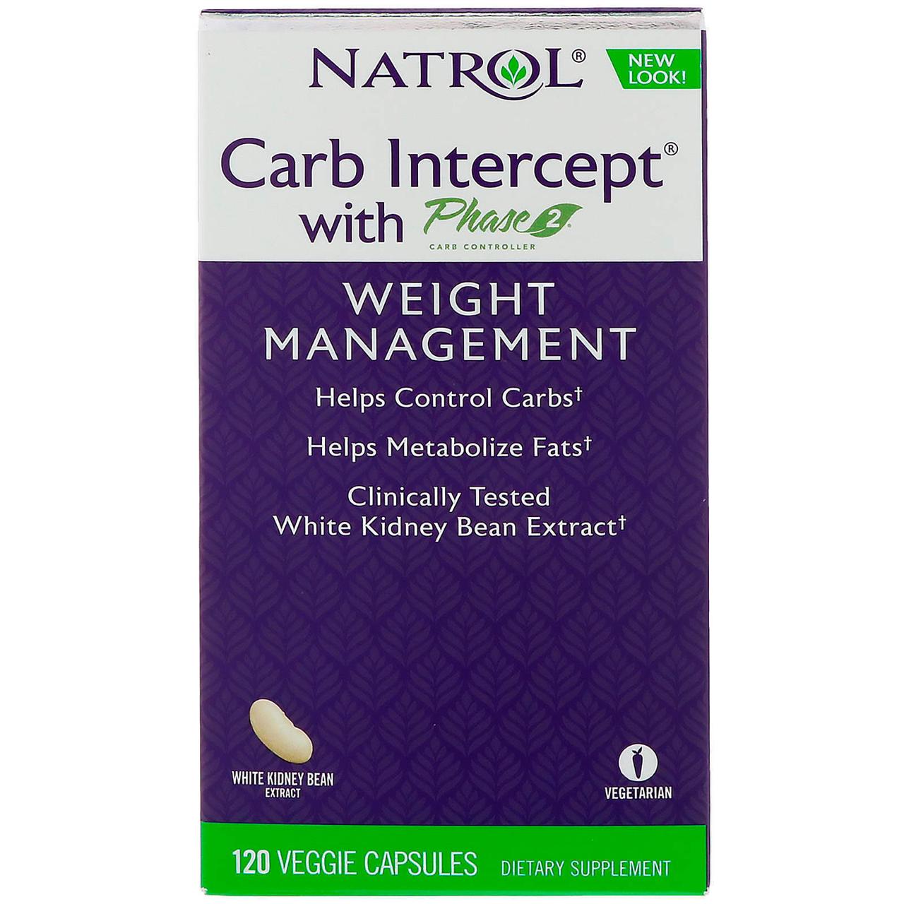 Екстракт білої квасолі перехоплювач вуглеводів фаза 2, Carb Intercept Phase 2, Natrol, для зниження ваги, 120 вегетаріанських