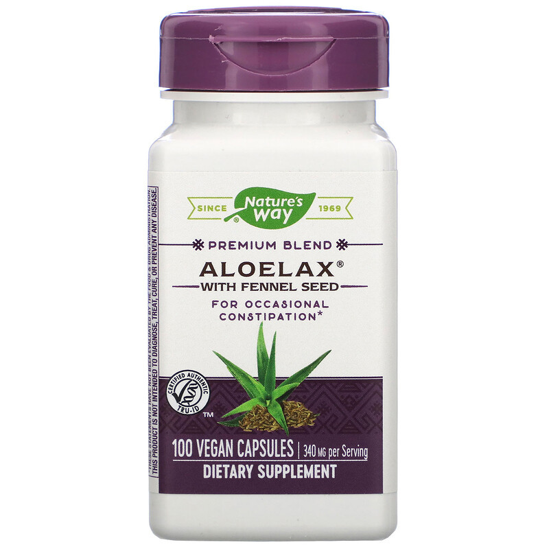 Алое вера (Aloelax) з фенхелем, Aloelax with Fennel Seed, Nature's Way, 340 мг, 100 капсул