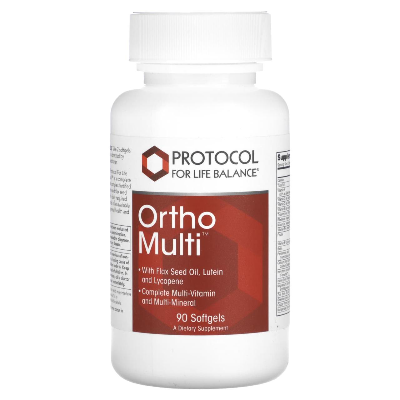 Мультивітаміни та мультимінерали, Ortho Multi, Protocol for Life Balance, повний комплекс, 90 гелевих капсул, фото 1