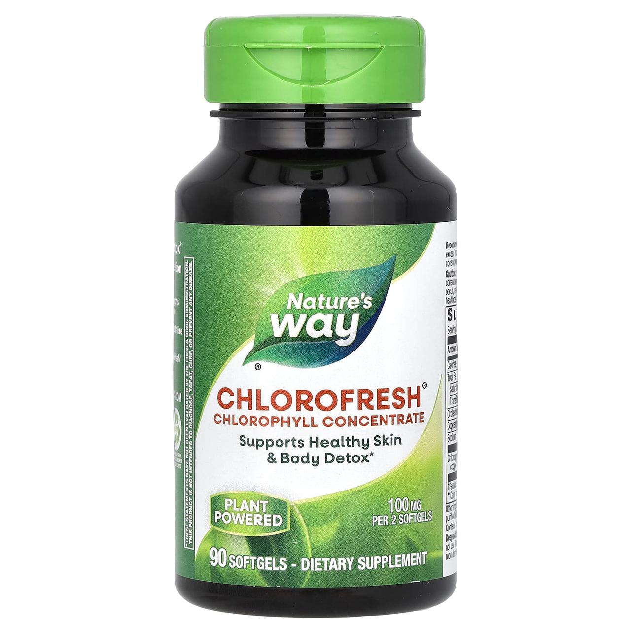 Хлорофіл, Chlorofresh, Nature's Way, концентрат, 100 мг, 90 гелевих капсул (50 мг на гелеву капсулу)