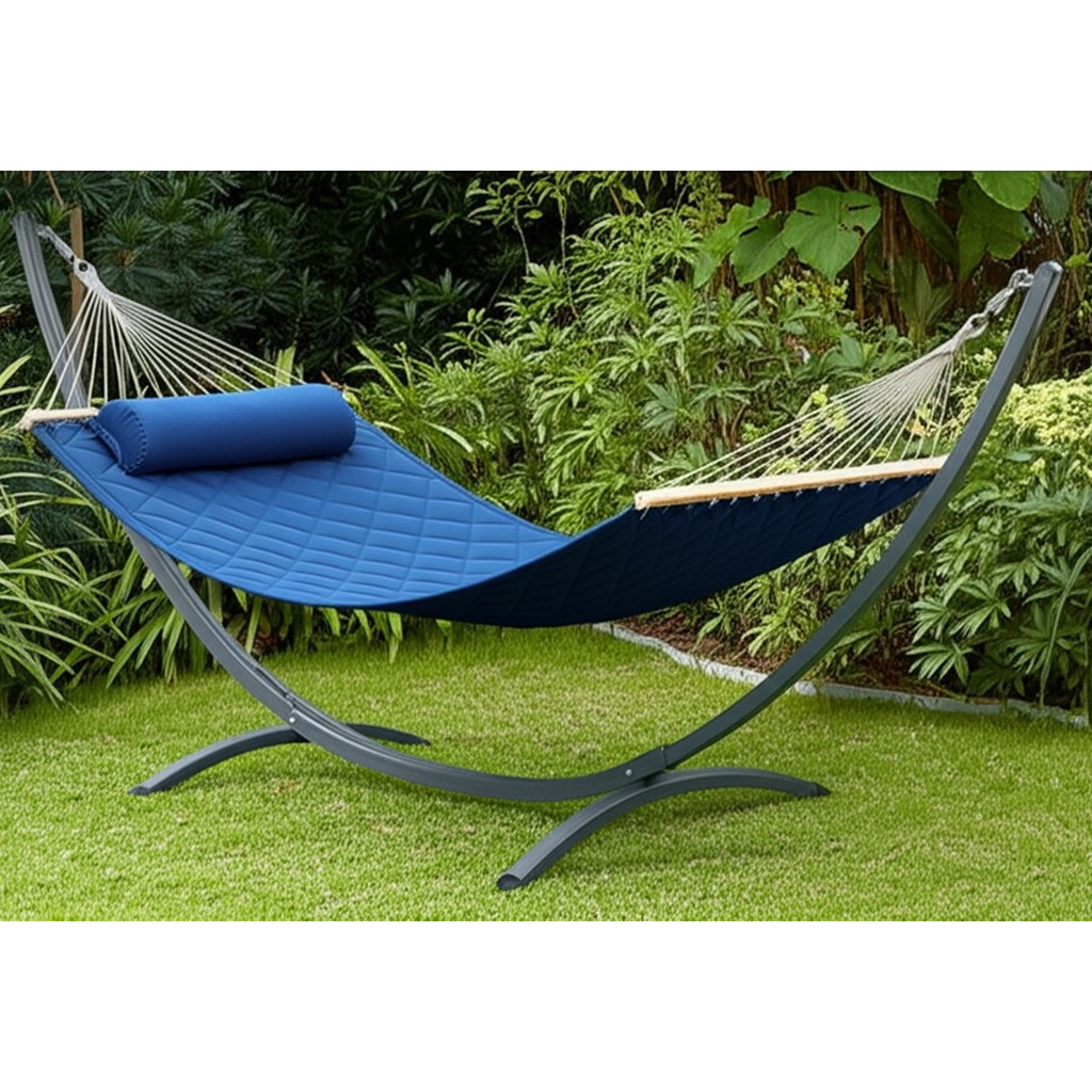 Стійка для гамака WCG + Двомісний Гамак з планкою SOFT синій XXL 200×140. Садовий гамак, фото 1