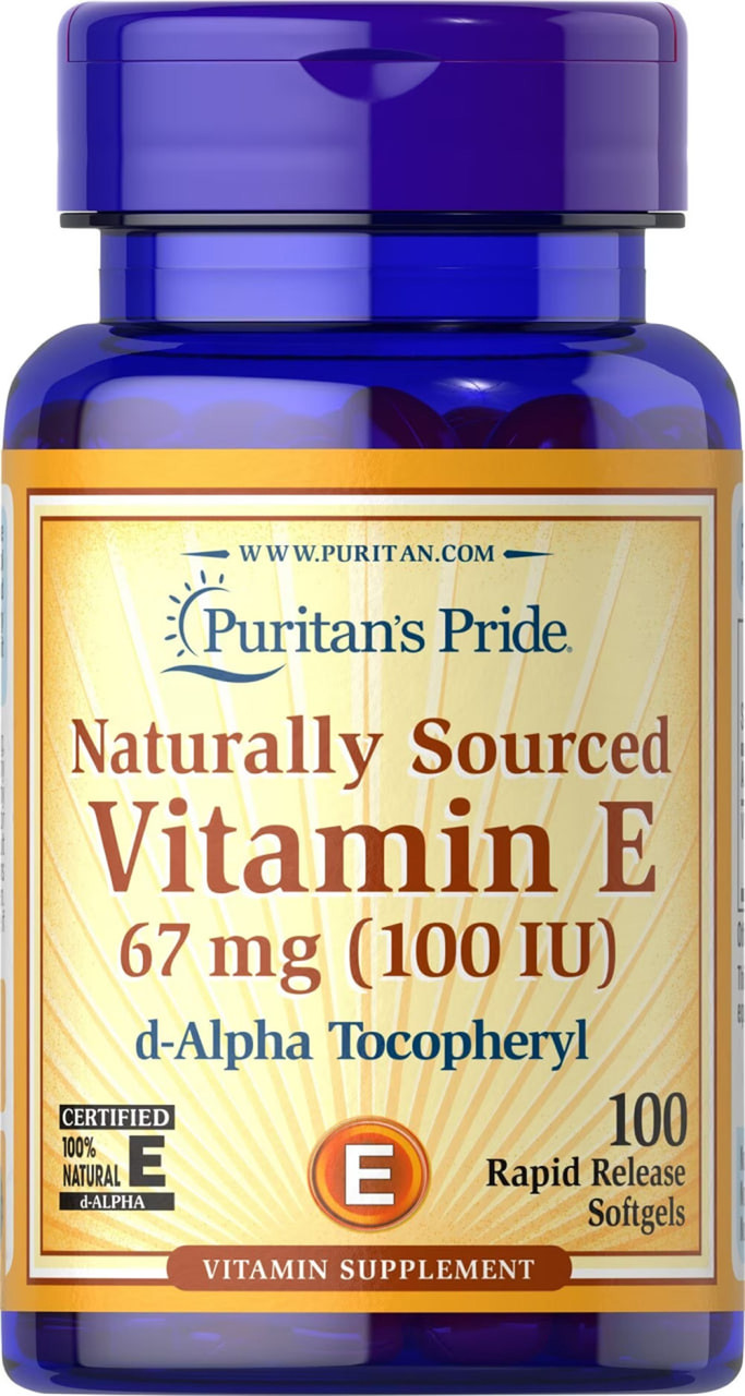 Вітамін Е, Natural Vitamin E, Puritan's Pride, 67 мг (100 МО), 100% натурального походження, 100 гелевих капсул, фото 1