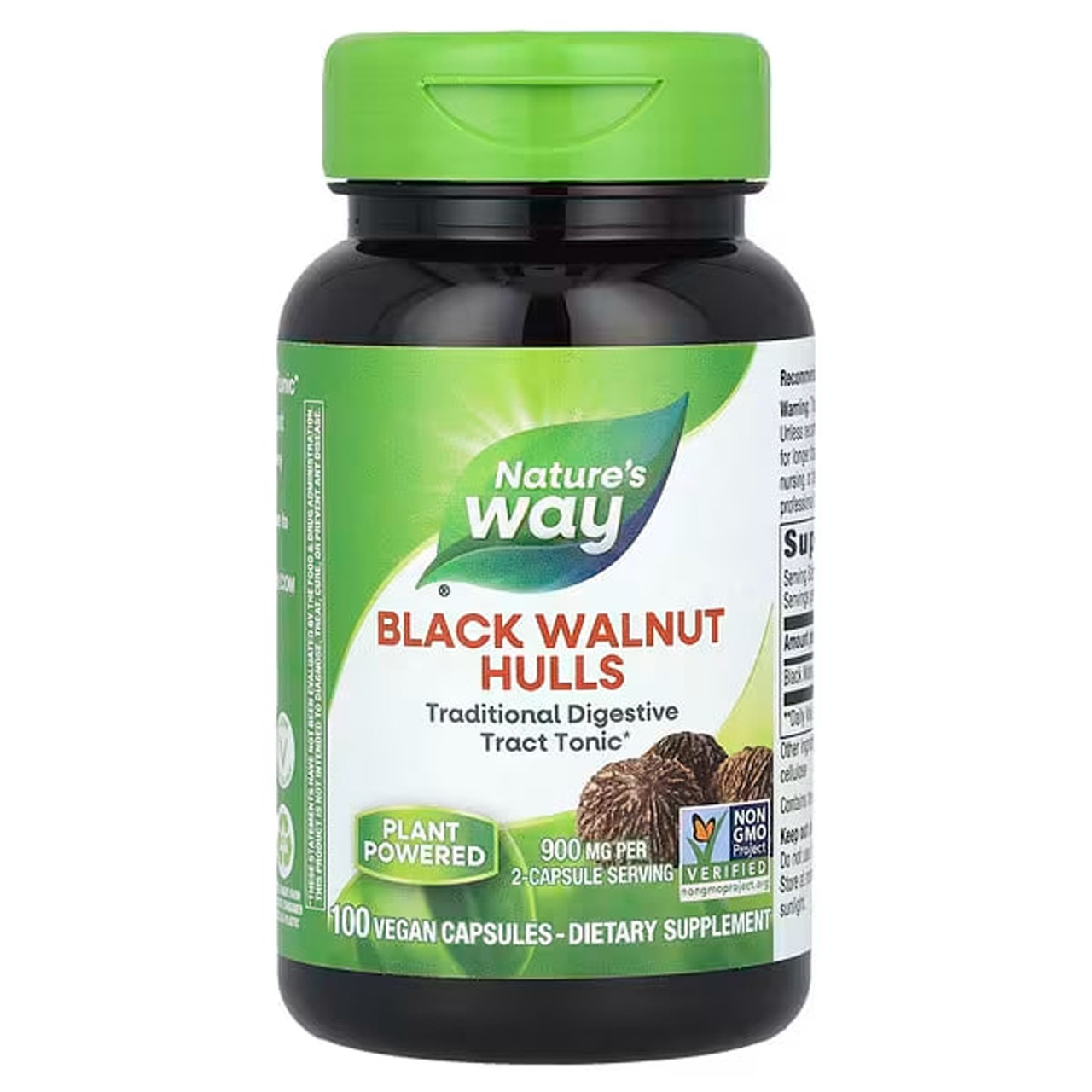 Чорний горіх, Black Walnut Hulls, Nature's Way, шкарлупа, 900 мг, 100 веганських капсул (450 мг на капсулу)