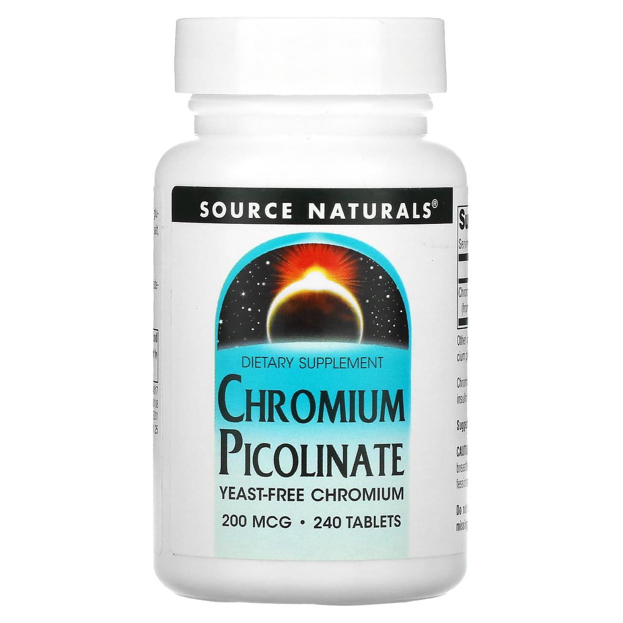 Хром піколінат, Chromium Picolinate, Source Naturals, 200 мкг, 240 таб., фото 1
