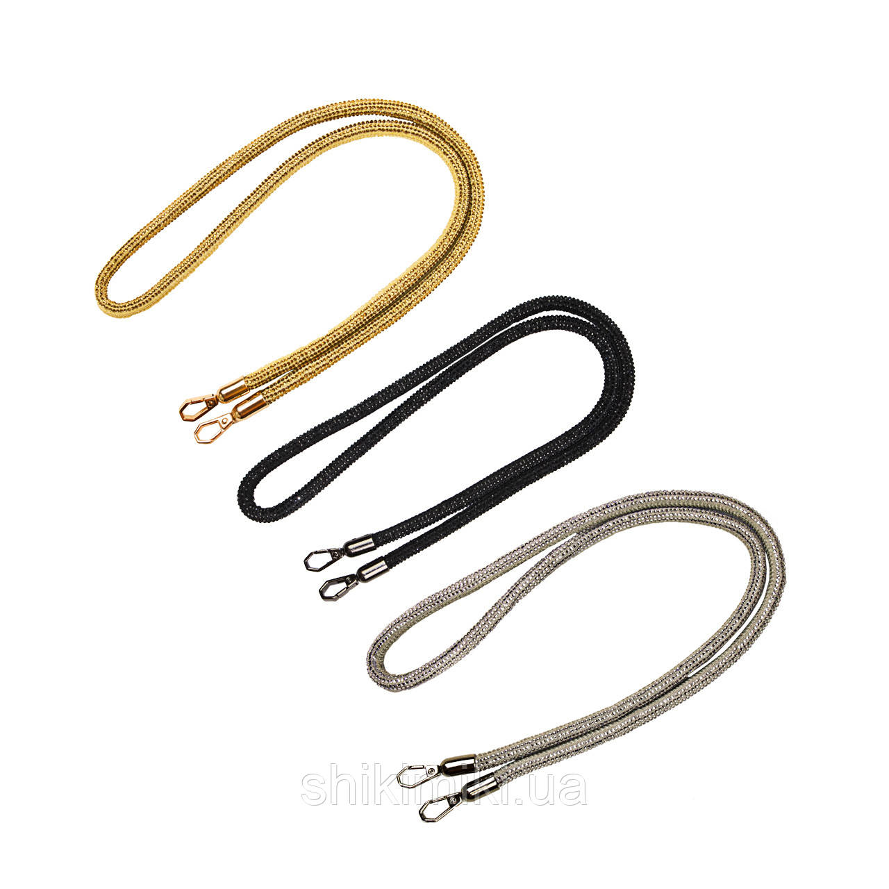 Ручка для сумки RKS-501/3 зі стразами та карабінами (105 см), колір золото, фото 1