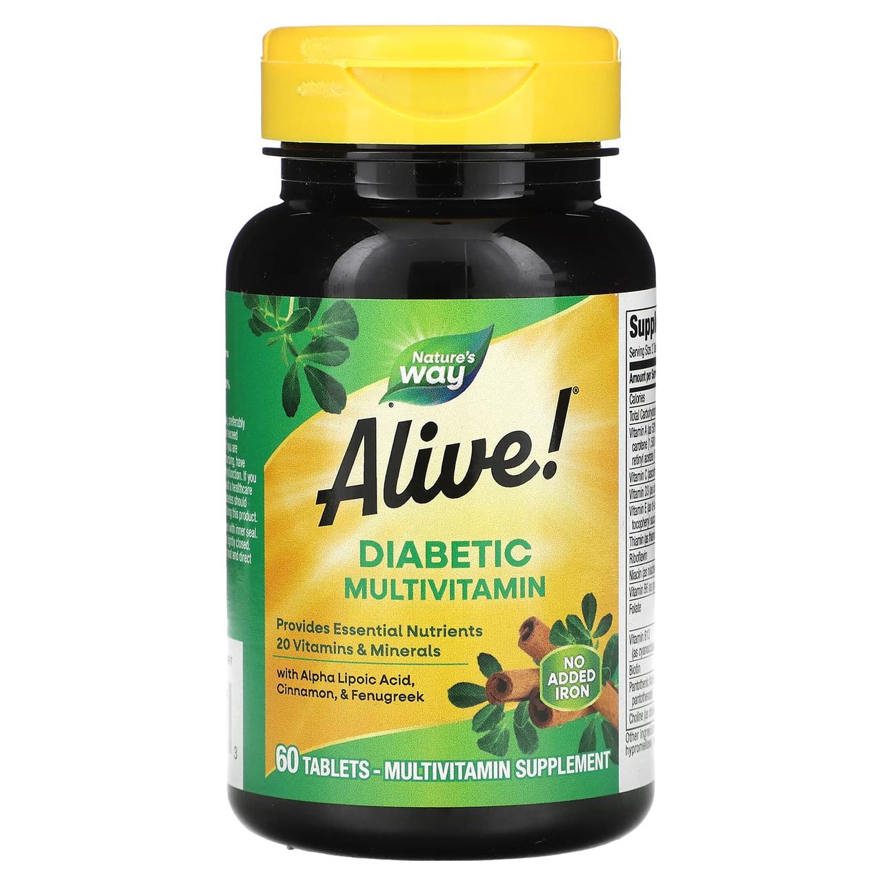 Мультивітаміни для діабетиків, Diabetic Multivitamin, Alive!, Nature's Way, 60 таблеток, фото 1