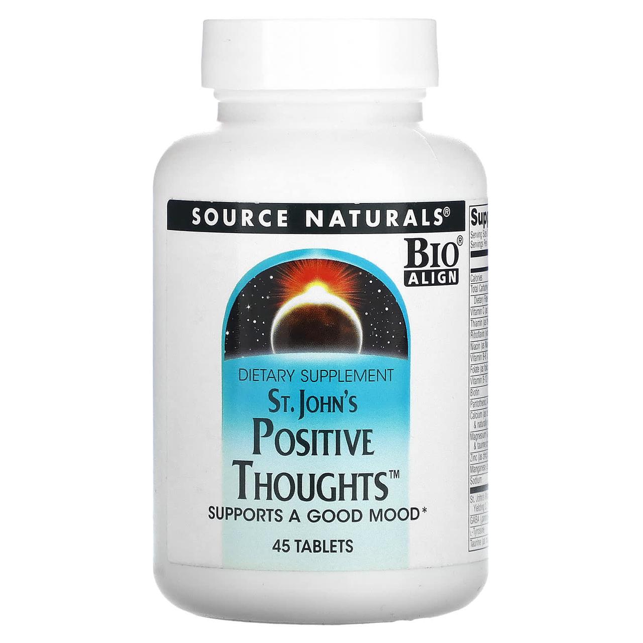 Підтримка нервової системи (звіробій), St. John's Positive Thoughts, Source Naturals, 45 таблеток, фото 1