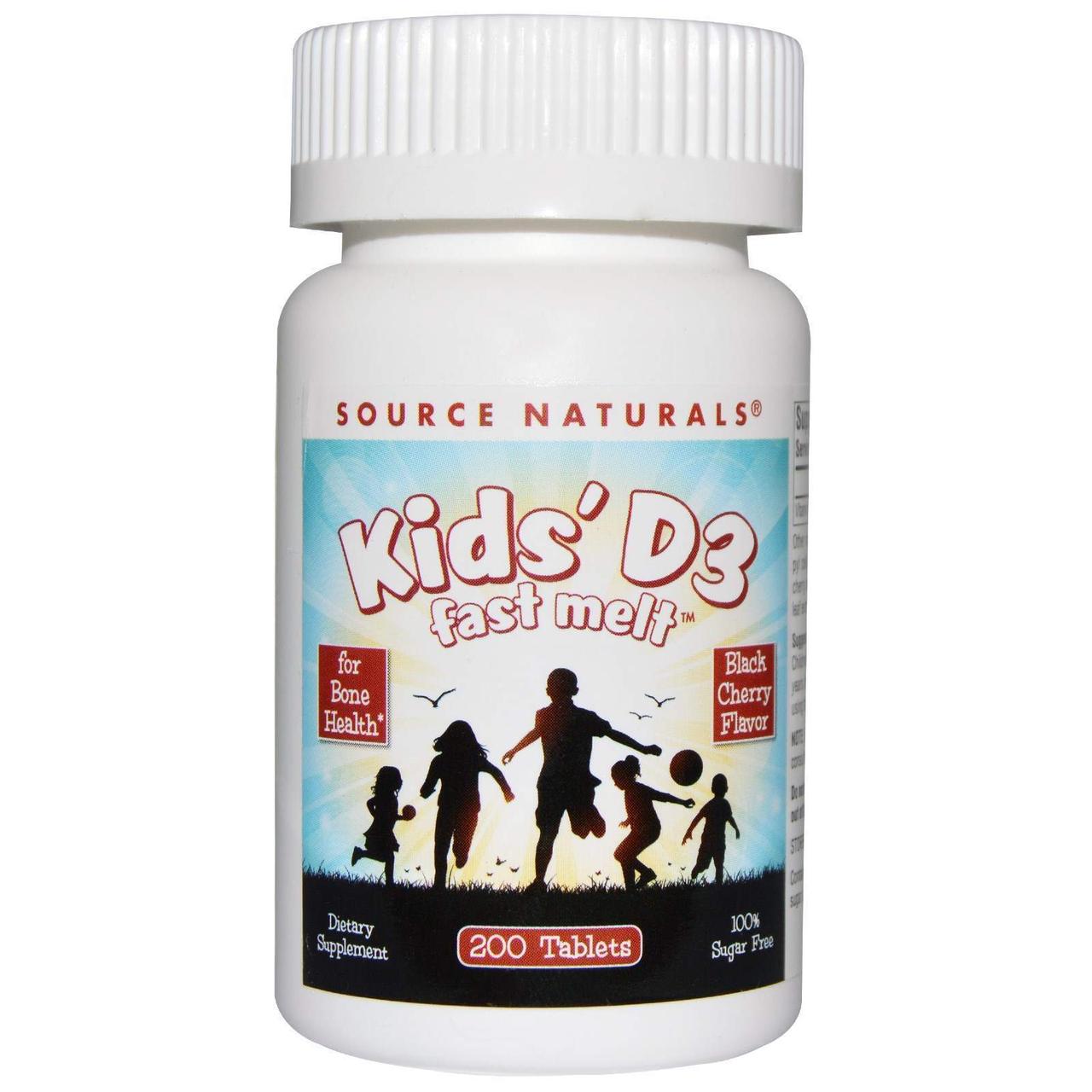 Вітамін D3 для дітей, Kids 'D3, Source Naturals, швидкорозчинні, смак ягід, 200 таб., фото 1