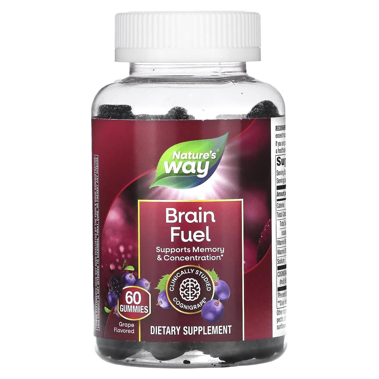 Підтримка пам'яті та концентрації, Brain Fuel, Nature's Way, смак винограду, 60 жувальних цукерок, фото 1