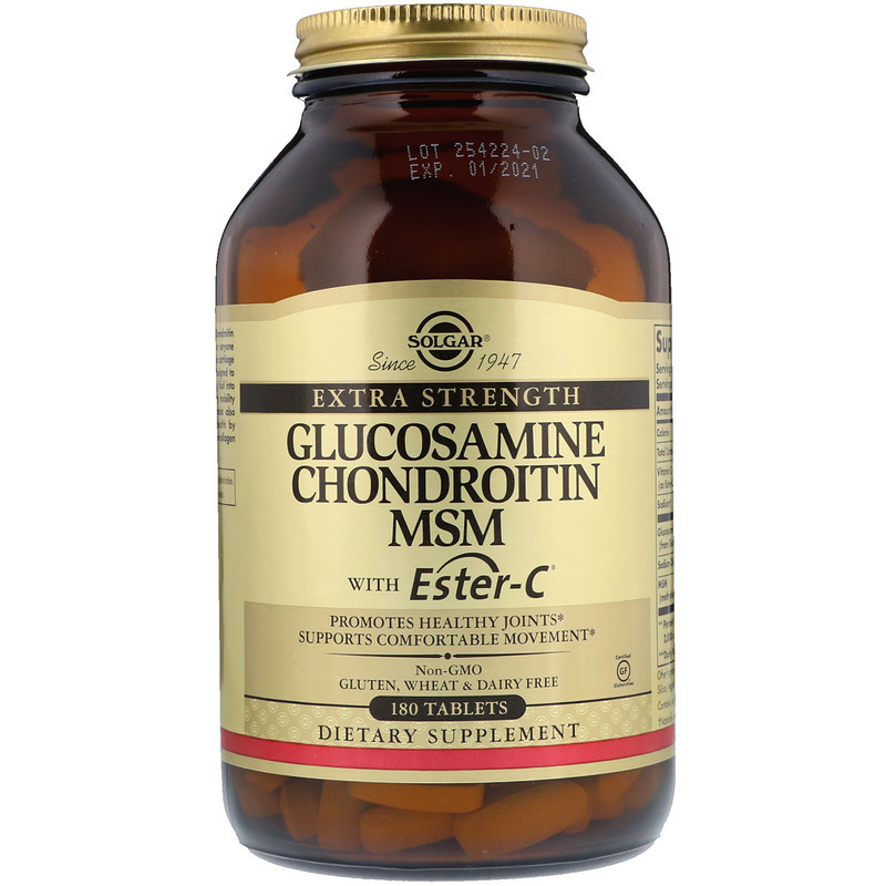 Глюкозамін, хондроїтин, метилсульфонілметан з Естер-C, Glucosamine Chondroitin MSM With Ester-C Solgar, 180 таблеток