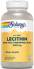 Лецитин із сої, Lecithin, Solaray, без олії, 500 мг, 250 капсул