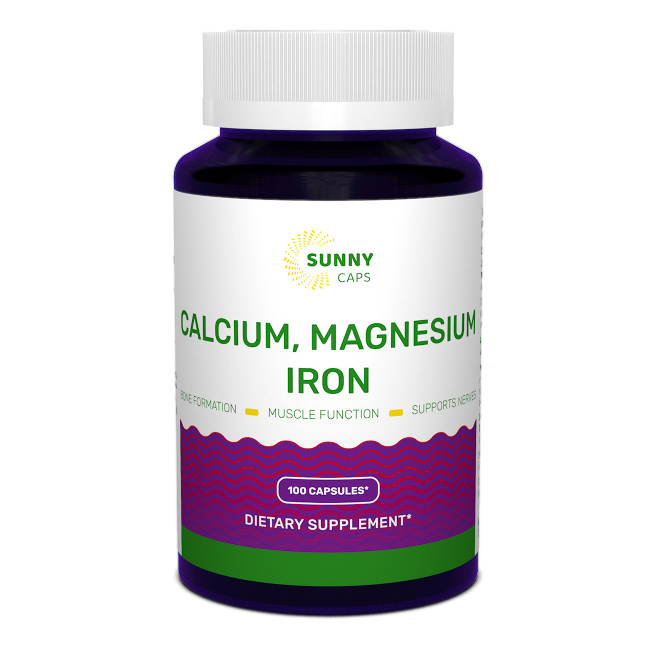 Кальцій, магній, залізо, Calcium, Magnesium and Iron Powerfull, Sunny Caps, 100 капсул