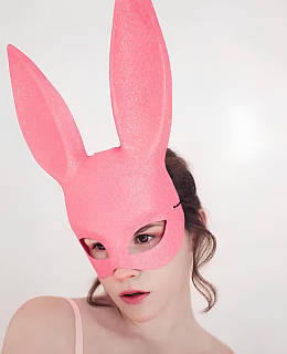 Милі вушка зайця RESTEQ — маска кролика PlayBoy рожевого кольору з блискучим покриттям, розмір 36 см, аксесуар для вечірок,
