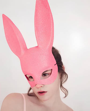 Милі вушка зайця RESTEQ — маска кролика PlayBoy рожевого кольору з блискучим покриттям, розмір 36 см, аксесуар для вечірок,, фото 1
