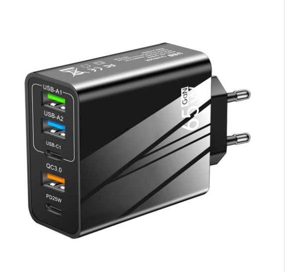 Мережевий зарядний GaN 65W QC3.0/PD3.0 3xUSB 2xType-C пристрій  швидка зарядка смартфона TRG-156