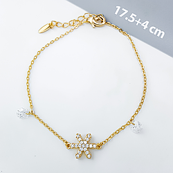 Браслет "Квітка" із вставкою цирконію, р.17,5+4;  медзолото Xuping, позолота 18К