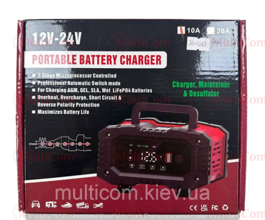 04-06-025. Зарядний пристрій для акумулятора, 12 V, 10 А, FPT-100, 6-300 Ah, Foxsur, фото 1