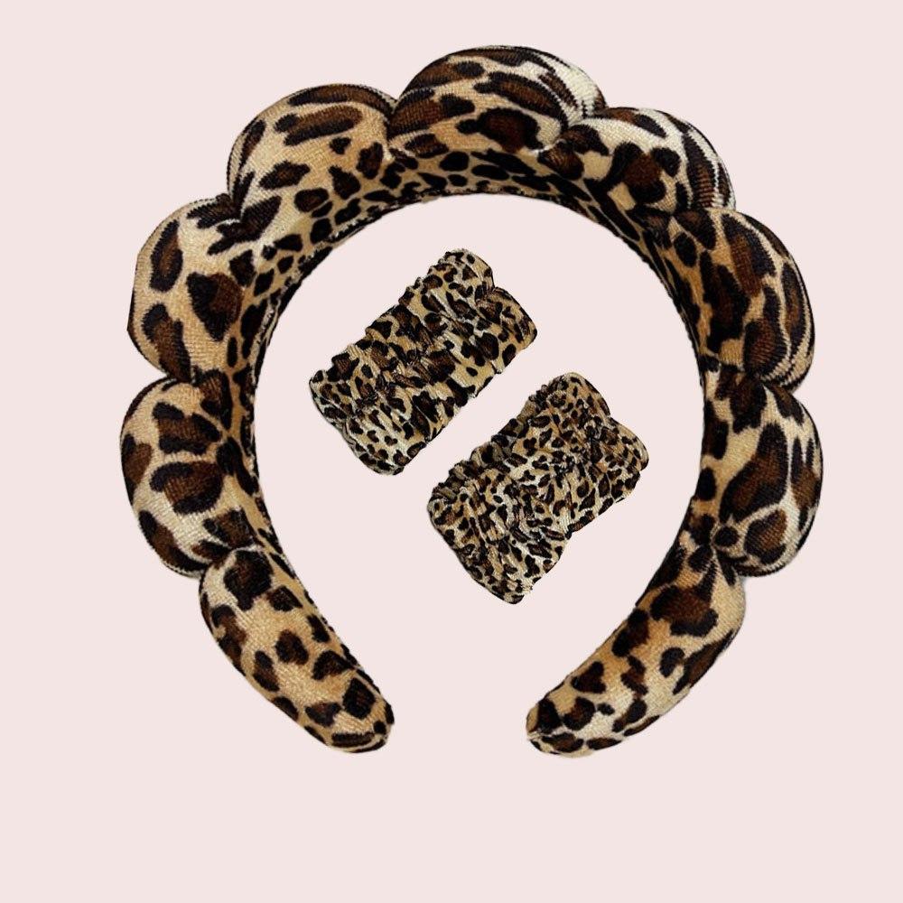 Набір для вмивання (обруч та напульсники) з леопардовим принтом, фото 1