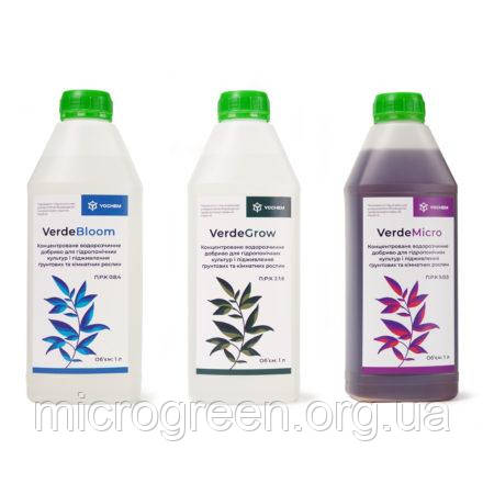 Набор удобрений для гидропоники VerdeGrow (1л), VerdeMicro (1л), VerdeBloom (1л)